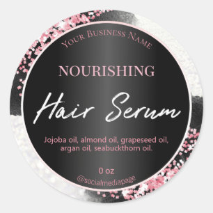 Shimmering Glitter Pink Black Hair Serum Labels