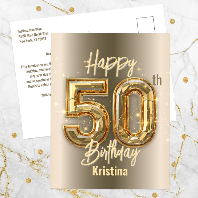 Shimmering Gold and Diamond 50th Birthday Postcard (Creator Uploaded)