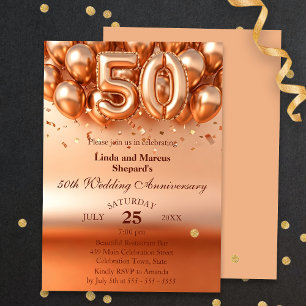 Shimmering Gold Balloons 50th Wedding Anniversary Invitation