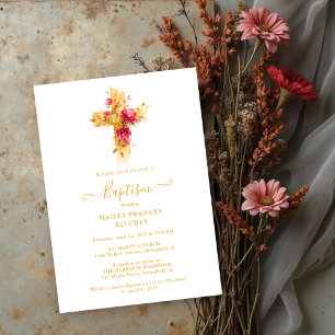 Shimmering Gold Cross Baptism Celebration Design Invitation