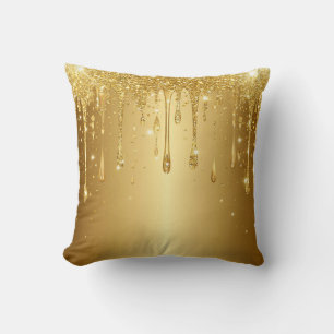 Shimmering Gold Glitter Drip Background Cushion