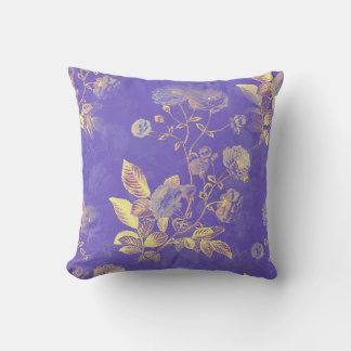 Shimmering Gold Leaves and Lilac Flowers  Cushion
