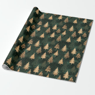 Shimmering Gold & Rich Green Christmas Tree Wrapping Paper