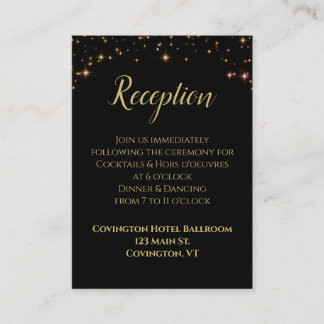 Shimmering Gold Sparkles Black Wedding Reception Enclosure Card