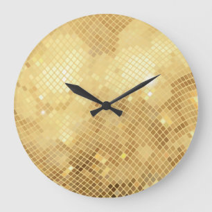 Shimmering Gold Waves: Mosaic Texture Large Clock