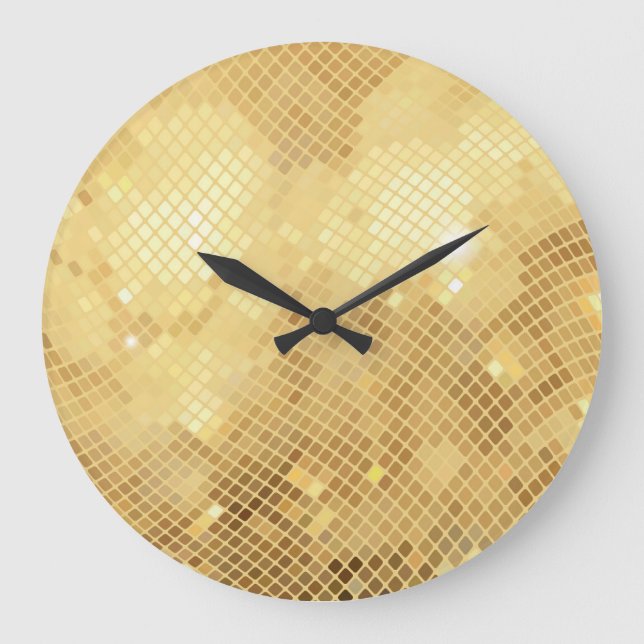 Shimmering Gold Waves: Mosaic Texture Large Clock (Front)