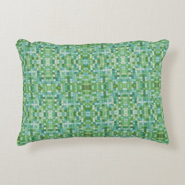 Shimmering Green Chequered Accent Pillow (Front)