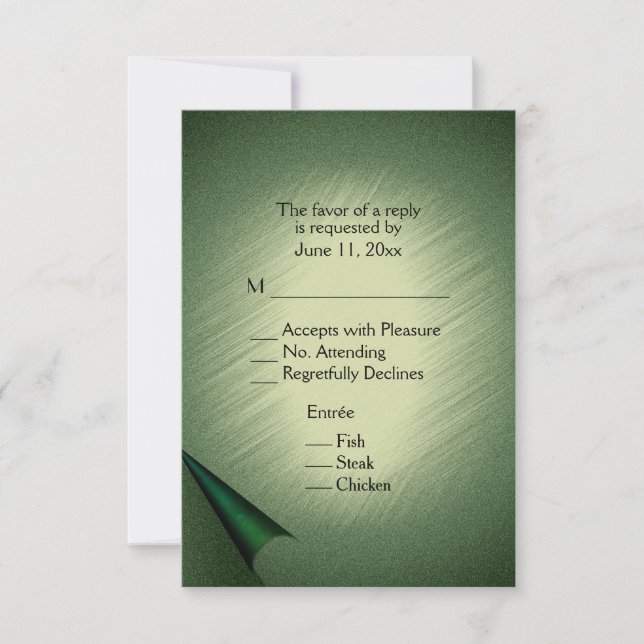 Shimmering Green RSVP Card with Menu (Front)