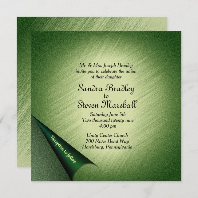 Shimmering Green Wedding Invitation (Front/Back)