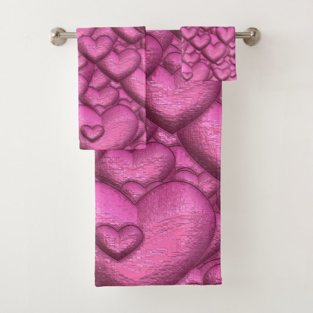 Shimmering hearts pink bath towel set (Insitu)