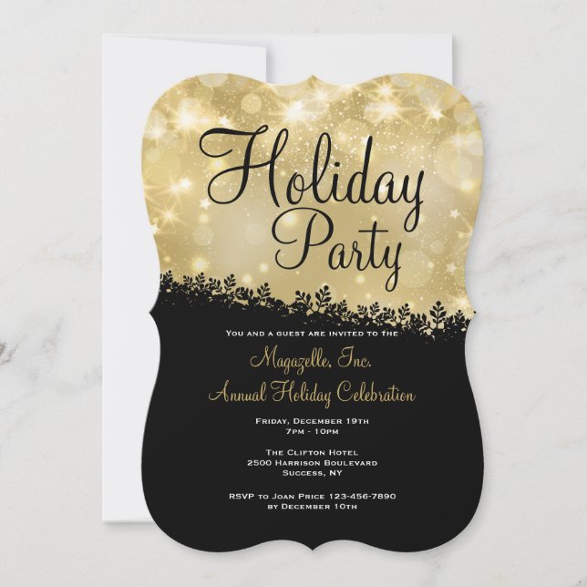 Shimmering Holiday Party Invitation Black (Front)