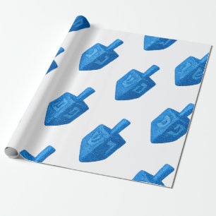 Shimmering Jay Blue Glitter Dreidel Hanukkah Wrapping Paper