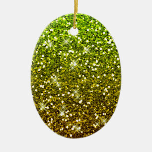 Shimmering Light Green Gold Glitters Ceramic Ornament
