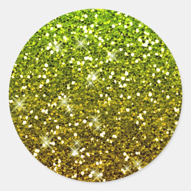 Shimmering Light Green Gold Glitters Classic Round Sticker (Front)