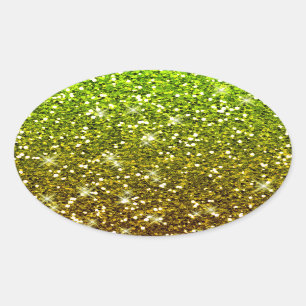 Shimmering Light Green Gold Glitters Oval Sticker