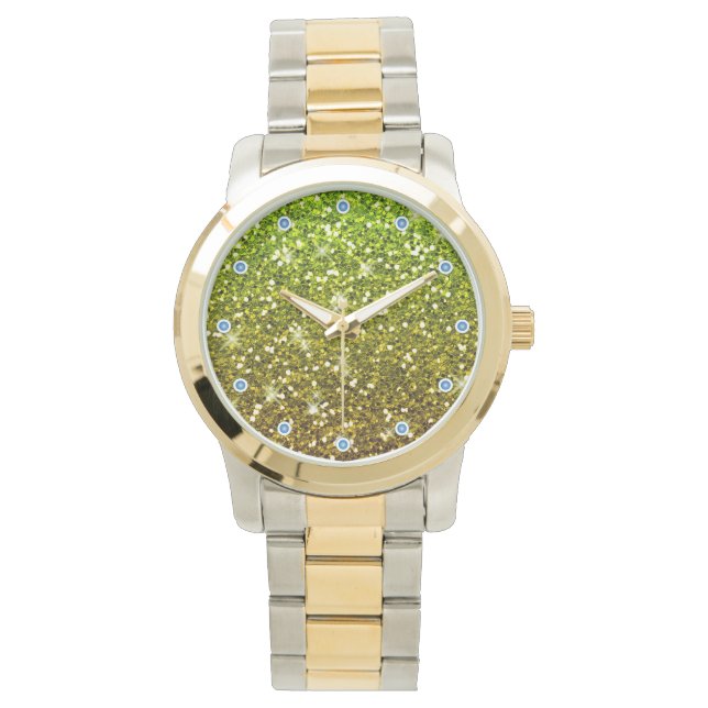 Shimmering Light Green Gold Glitters Watch (Front)