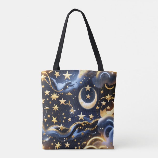 Shimmering Luxury Celestial Moon Phases Accessory Tote Bag (Back)