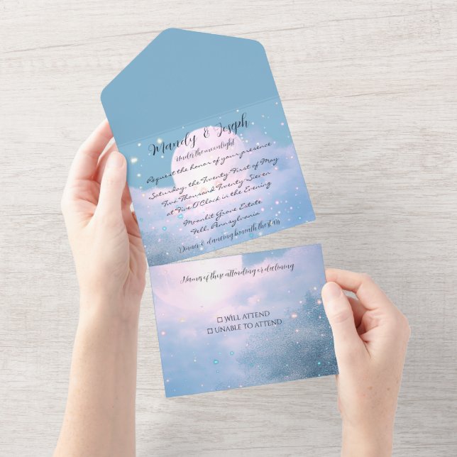 Shimmering Moon All in One Wedding Invite (Tearaway)