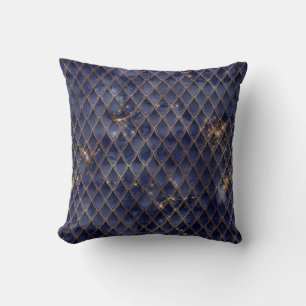 Shimmering Navy & Gold Sparkles Dragon Scales Cushion