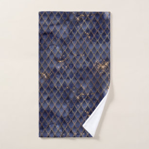 Shimmering Navy & Gold Sparkles Dragon Scales Hand Towel