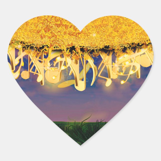 Shimmering Notes of Gold Heart Sticker (Front)