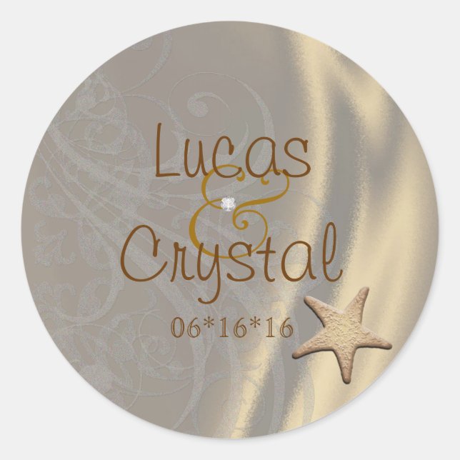 Shimmering One Seashell Gold Save The Date Sticker (Front)