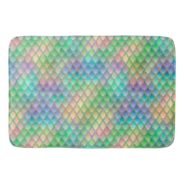 Shimmering Pastel Rainbow & Glitter Dragon Scales Bath Mat (Front)