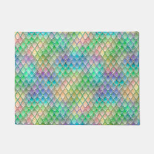 Shimmering Pastel Rainbow & Glitter Dragon Scales Doormat