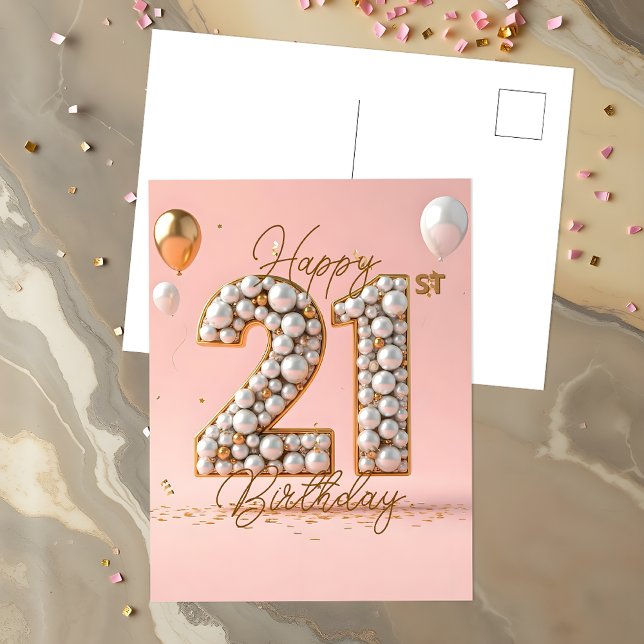 Shimmering Pearls and Gold Accents 21st Birthday Postcard (Creator Uploaded)