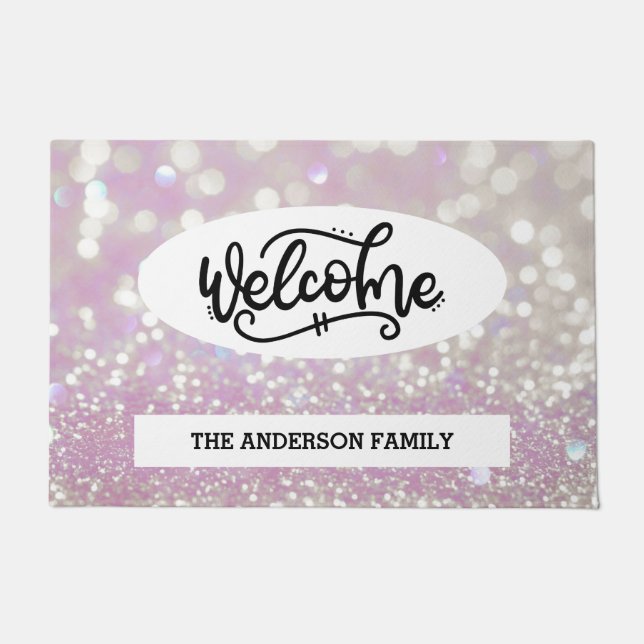 Shimmering Pink Bokeh Welcome Doormat (Front)