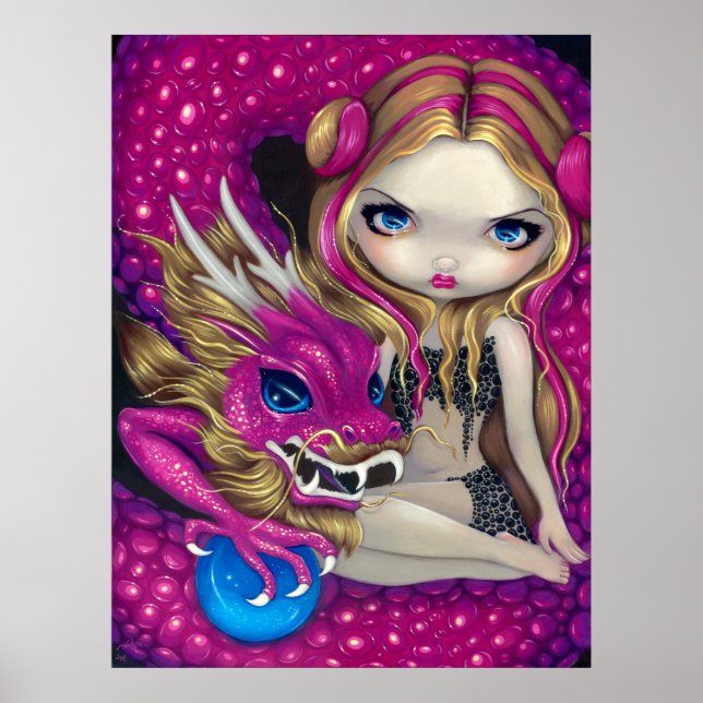 Shimmering Pink Dragon fantasy fairy Art Print (Front)