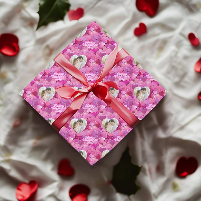Shimmering Pink Hearts Custom Photo Wrapping Paper (Creator Uploaded)