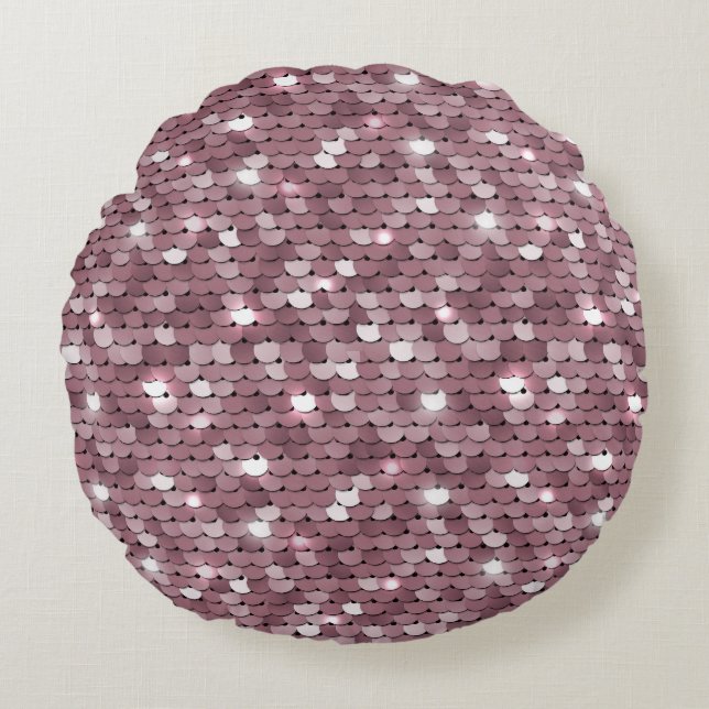 Shimmering Pink Sequined Fabric Texture Round Cushion (Front)
