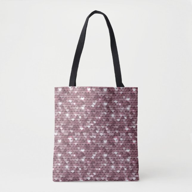 Shimmering Pink Sequined Fabric Texture Tote Bag (Front)