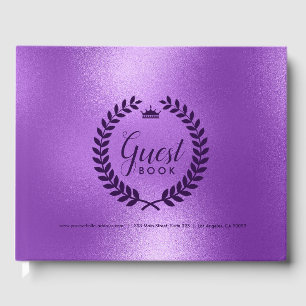 Shimmering Purple Back & Purple Laurel Wreath Guest Book