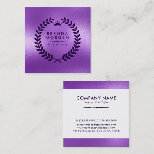 Shimmering Purple & Deep-Purple Laurel Wreath Square Business Card (Front/Back)