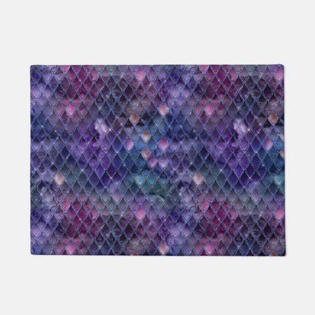 Shimmering Purple Ombre & Glitter Dragon Scales Doormat (Front)