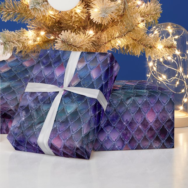 Shimmering Purple Ombre & Glitter Dragon Scales Wrapping Paper (Holidays)