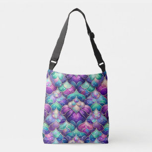 Shimmering Purple Teal Mermaid Tail Scales Print Crossbody Bag