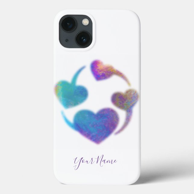 Shimmering rainbow hearts with your Name Case-Mate iPhone Case (Back)