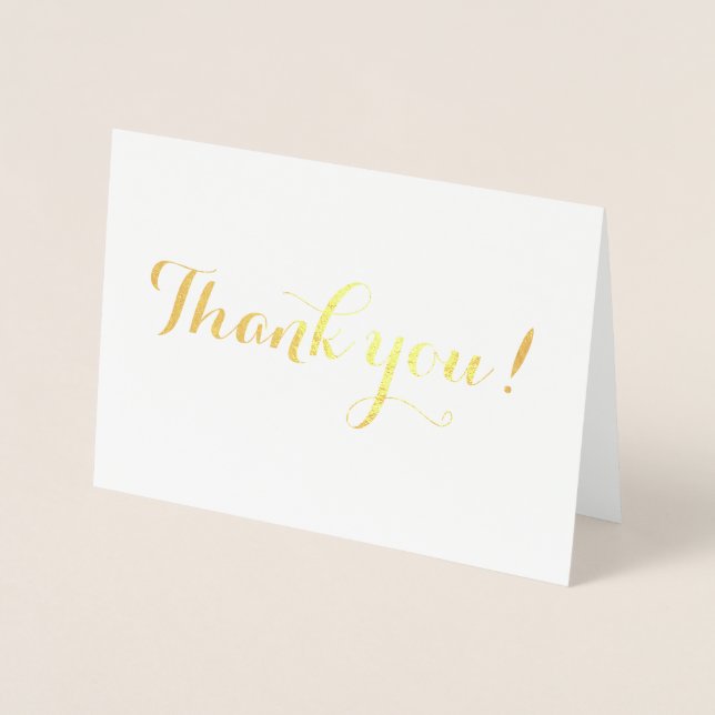 Shimmering Real Gold Thank you Typography Wedding Foil Card (Front)