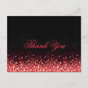 Shimmering Red Glitter Black Thank You Postcard