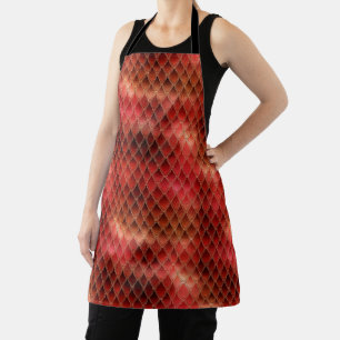 Shimmering Red Ombre Glitter Dragon Scales Apron