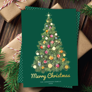 Shimmering Retro Christmas Tree Non-Photo Foil Holiday Card