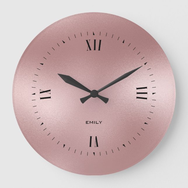 Shimmering Rose-gold Background Monogram Large Clock (Front)