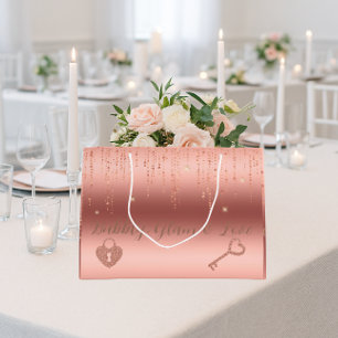 Shimmering Rose Gold Confetti Cascade  Large Gift Bag
