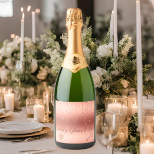 Shimmering Rose Gold Confetti Cascade Sparkling Wine Label