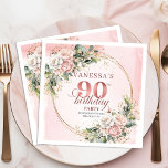 Shimmering Rose Gold Floral 90th Birthday Party  Napkin<br><div class="desc">✅ For matching items search 36-90 in my collections ✅ Celebrate a beautiful milestone with elegant 90th birthday napkins featuring watercolor dusty pink and blush pink flowers, soft eucalyptus greenery, and a shimmering rose gold frame. This boho floral design adds a romantic, stylish touch to any party table and makes...</div>