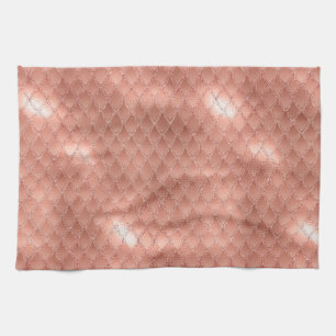 Shimmering Rose Gold Glitter Dragon Scales Tea Towel