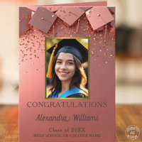 Shimmering Rose Gold Graduation Caps and Photo